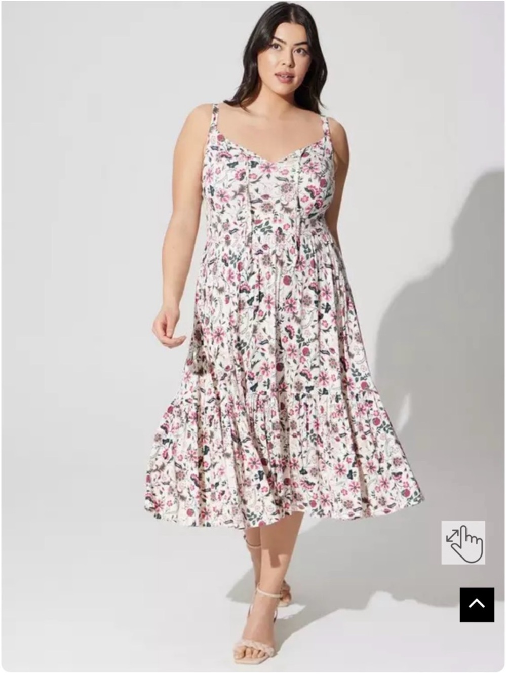 Torrid White Floral Midi Dress with Pink Print